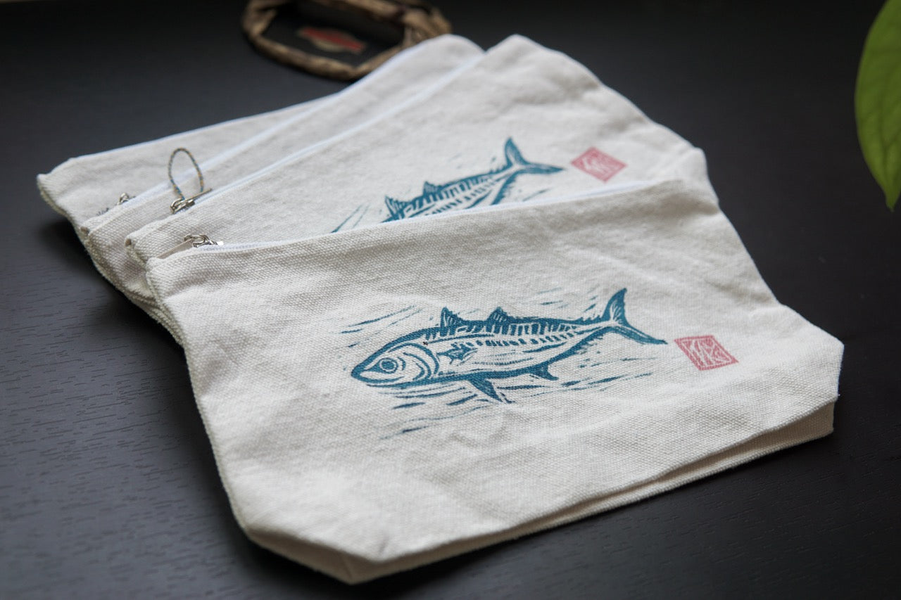 Mackerel ✸ Handprinted Medium Pouch