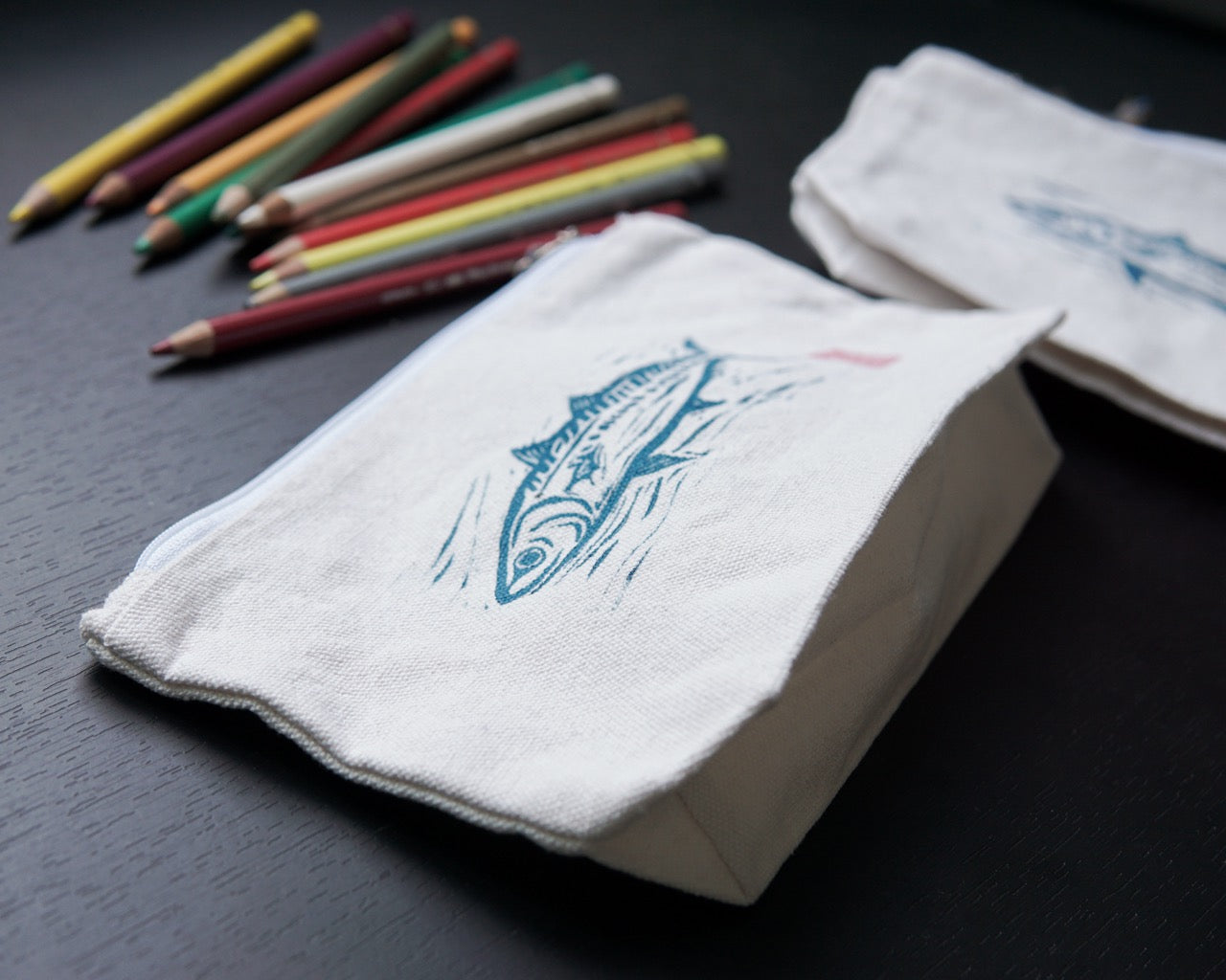 Mackerel ✸ Handprinted Medium Pouch