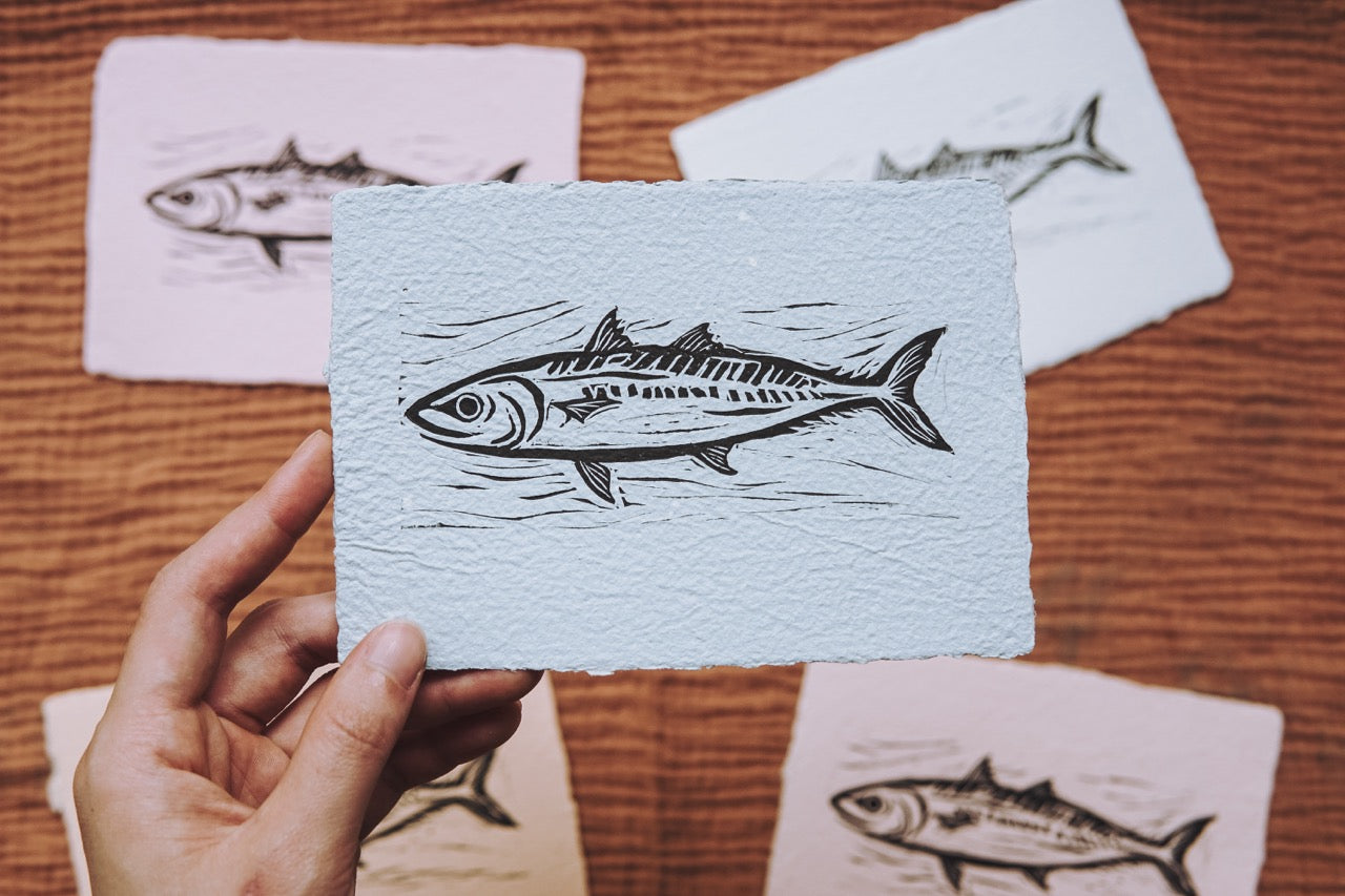 Mackerel ✸ Linocut A6 Print