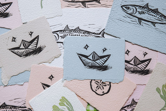 Paper Boat ✸ Linocut A7 Print