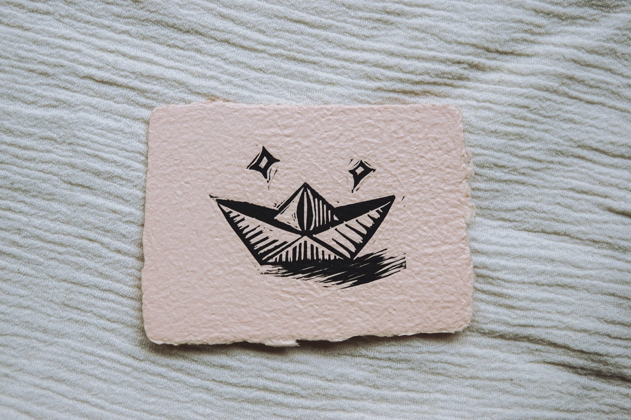 Paper Boat ✸ Linocut A7 Print