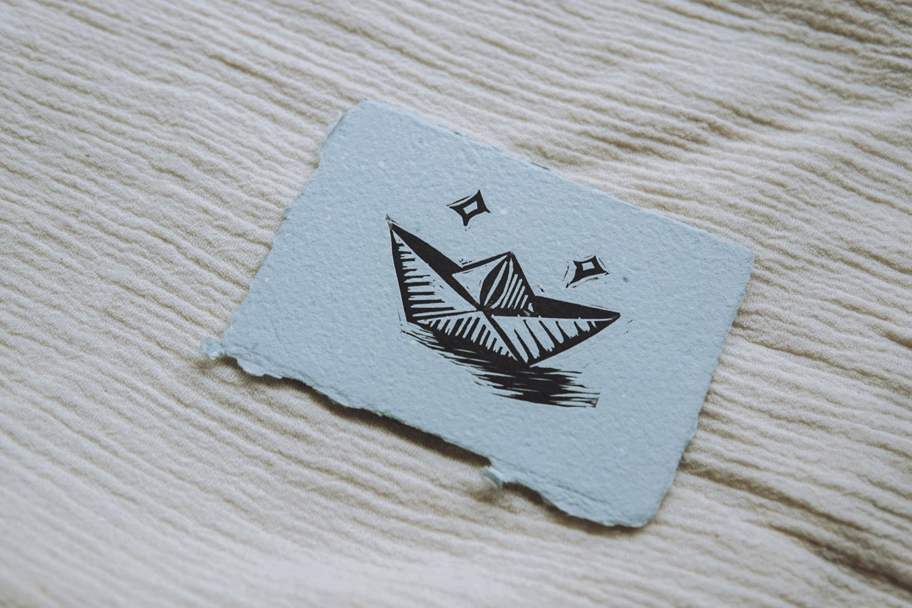 Paper Boat ✸ Linocut A7 Print
