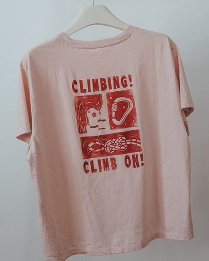 Rock Climbing "Climb On" ✸ Hand-printed Women Boxy T-Shirt