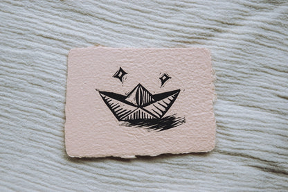 Paper Boat ✸ Linocut A7 Print